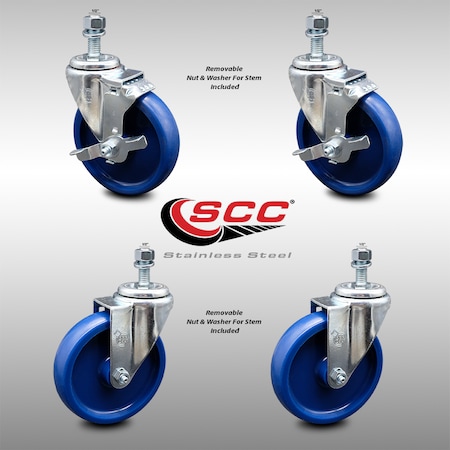 Service Caster 5 Inch SS Solid Polyurethane Swivel 1/2 Inch Threaded Stem Caster Brakes SCC, 2PK SCC-SSTS20S514-SPUS-121315-2-TLB-2